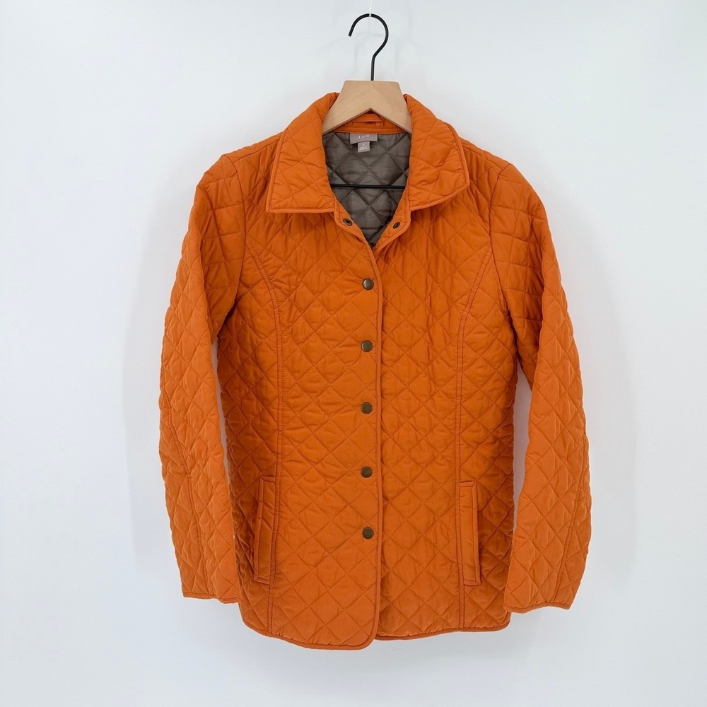 J. Jill Quilted Lightweight Barn Jacket Burnt Orange Diamond Stitch Classic S